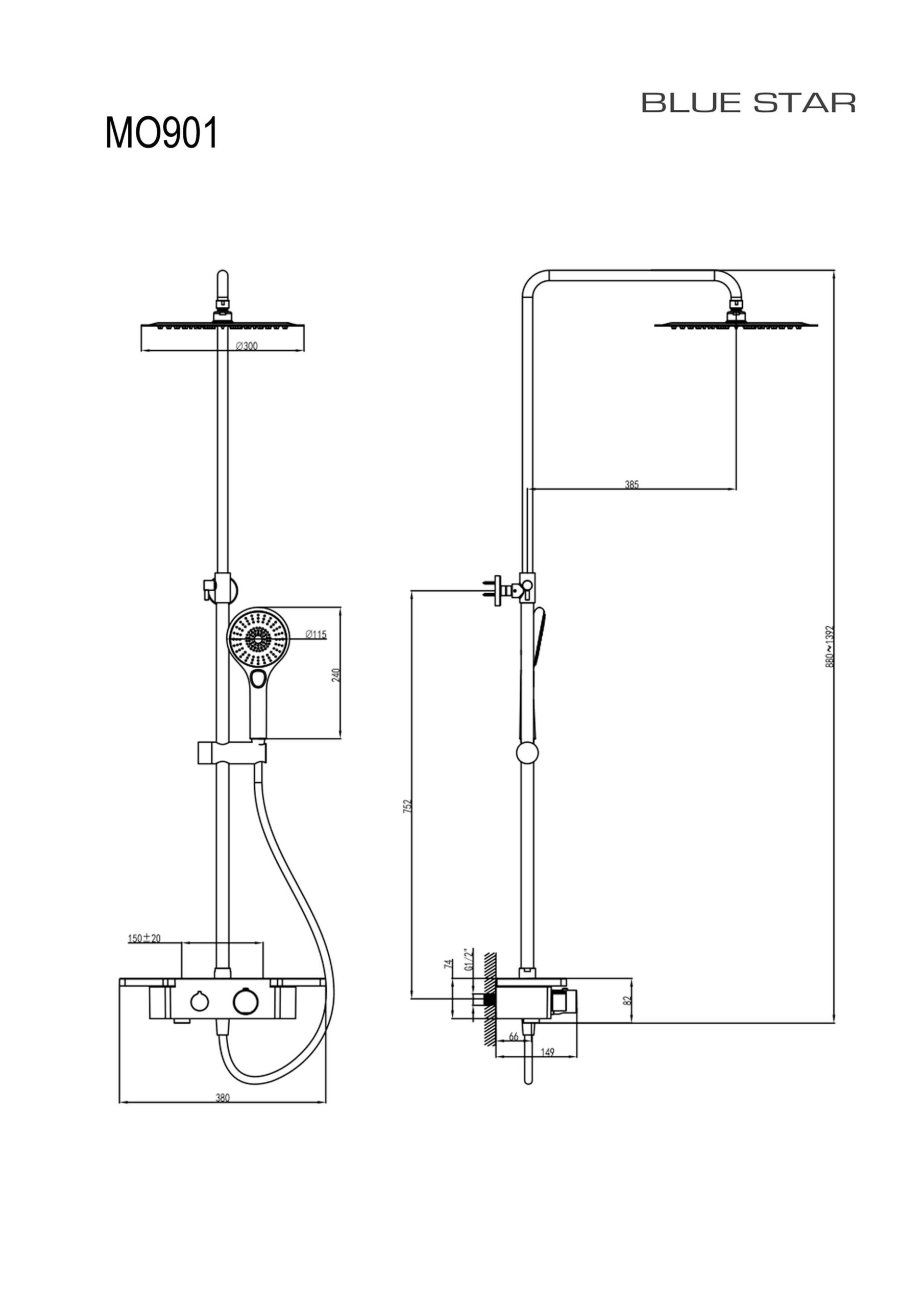 MO901 - Modena vanni/duši termostaatsegisti komplekt üladušiga - Image 2
