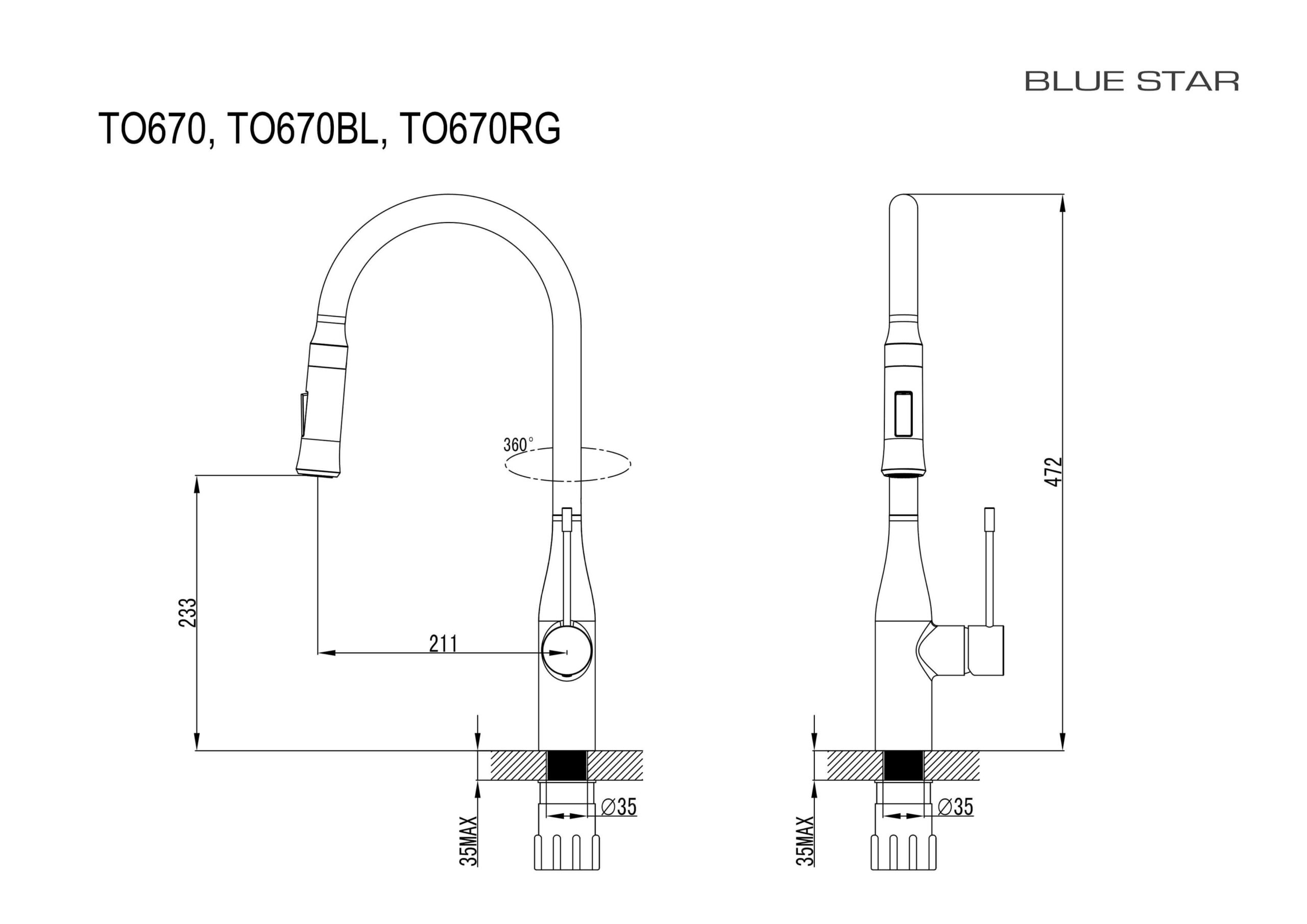 TO670RG - Torino köögisegisti XXL väljatõmmatava otsikuga - Image 2